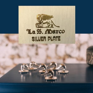 6 portacarte vintage anatra celebrazione festa vacanza posizionamento tavolo bambini, matrimonio, compleanno. Scatola placcata argento. La San Marco ILCAR