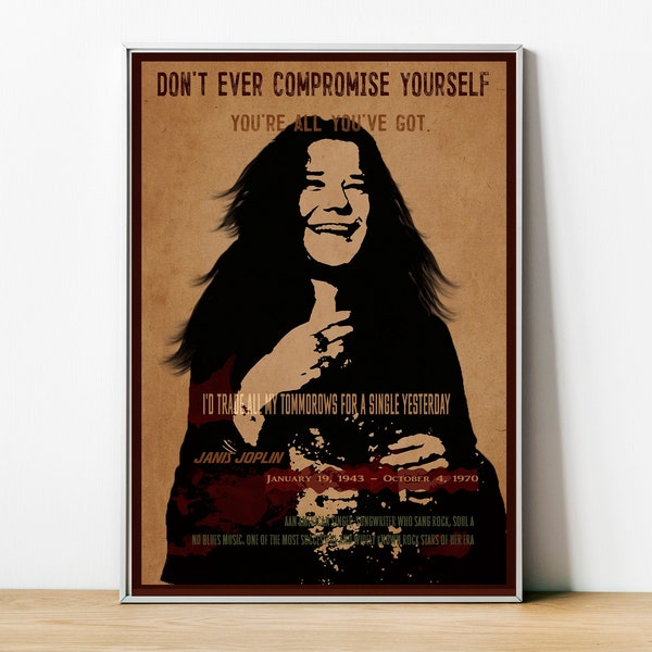 Poster printed Joplin Janis with quote. Club 27