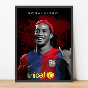 Poster gedruckt auf Aluminium Brasilien Fußball Aluminiumdruck Cristian Ronaldinho - Fußball Fußball Poster - Fußball Wandkunst - Brasilien Fußball Poster