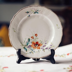 Antique Villeroy & Boch Mettlach Dessert Plate – Hand Painted Art Nouveau Floral | 19th Century Collector&#39;s Faience | Rare Gilded Edition