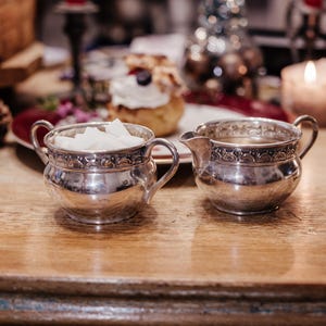 Vintage Silver-Plated Creamer & Sugar Bowl Set. Made in UK
