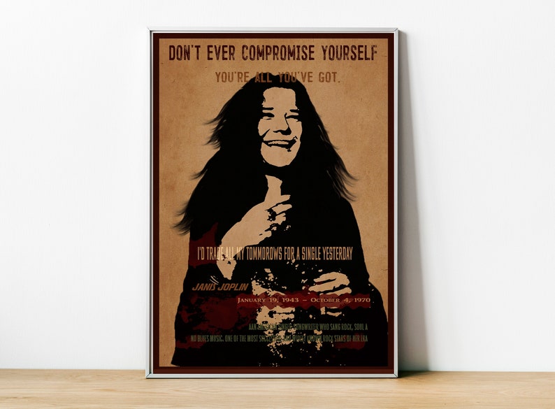 Janis Joplin wall art for fan with quote Joplin paper poster