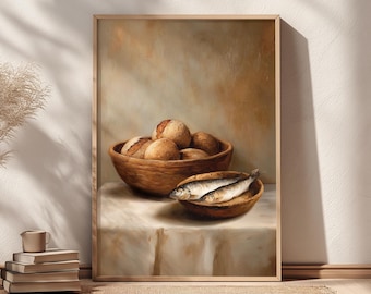 Five Loaves Two Fish Print, Biblical Still Life, Christian Wall Art, Scripture Home Decor