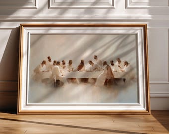 Last Supper Christian Wall Art Print, Modern Catholic Oil Painting, Minimalist Jesus Artwork, Neutral Religious Home Decor Gift Idea for her