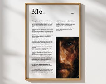 John 3:16 Wall Art, Bible Verse Poster, Christian Scripture Print, Modern Minimalist Typography