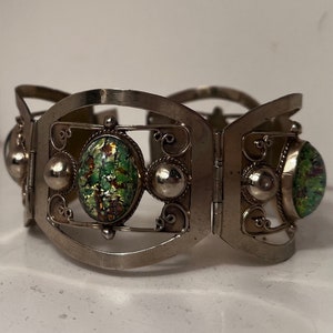 Taxco Vintage Mexican Sterling Silver Fire Opal Cuff