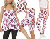 Top Fashion18 Women 39 s Union Jack Flag Summer Cami Dress Leggings Vest Shorts Festival Size 8-22