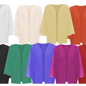 Ladies Plus Womens Plain 3/4 Sleeve Open Kimono Bolero Shrug Cardigan Top Size 12-22