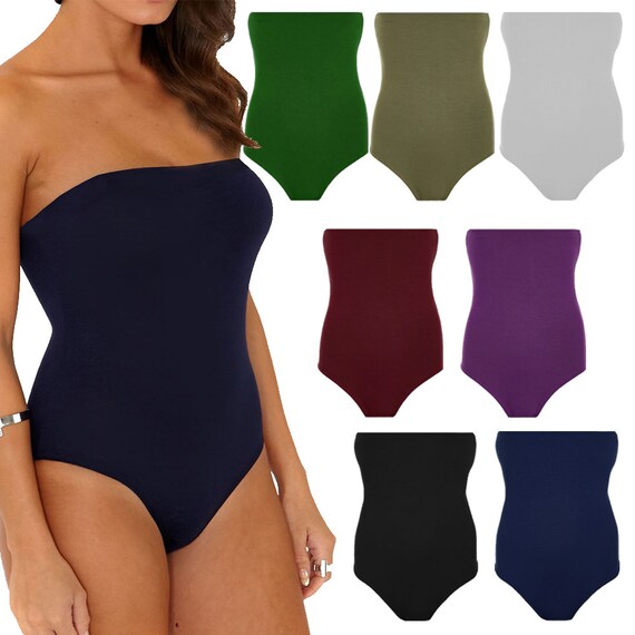 MisHashTag® New Womens Strapless Boobtube Leotard Ladies Plain