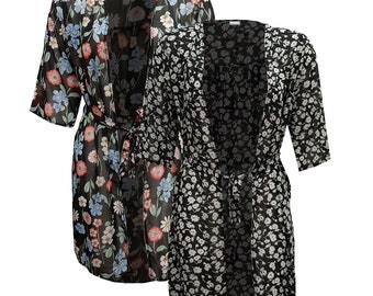 Women's Ladies Plus Size Floral Print Chiffon Open Front Tie Cardigan Size 14-26