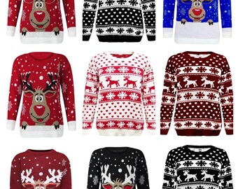 Kids Girls Boys Unisex Christmas Reindeer Snowflake Knitted Rudolf Kids Xmas Jumper Retro Sweater Top