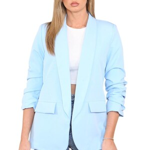 Womens Ruched Sleeve Fully Lined Blazer Collared Casual Ladies Formal Jacket Top Size 8-20 immagine 2