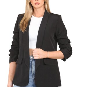 Womens Ruched Sleeve Fully Lined Blazer Collared Casual Ladies Formal Jacket Top Size 8-20 immagine 5