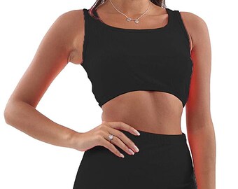 Top Fashion18 Ladies Ribbed Neon Crop Top Sleeveless 2 Piece Mini Skirt Set Tops Co-ords 8-14