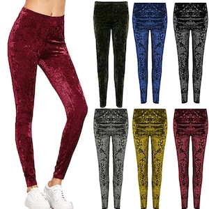 Women's Plus Velour Crushed Ladies Elasticated Stretch Leggings Trousers Bottoms