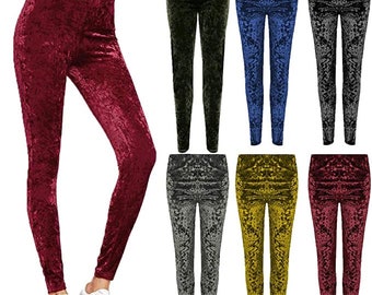 Women's Plus Velour Crushed Ladies Elasticated Stretch Leggings Trousers Bottoms