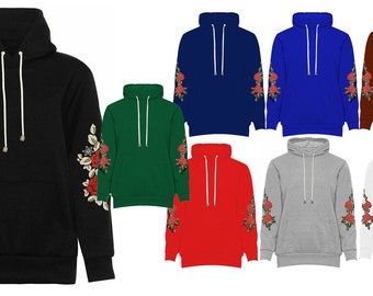 Plus Size New Floral Embroidered Pouch Pocket Long Sleeve Sweatshirt Ladies Hoodie UK Size 14-22