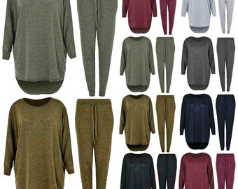 Top Fashion18 Girls Unisex 2 Piece Tracksuit Hi Low Top And Pants Set Tracksuit Boys Marl Knit Loungewear Age 3-13