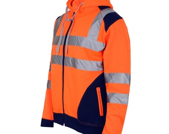 Men Hoodie ZIP Hi-Vis Patch 2-Tone Safety Work Warm Pockets Pullover Sizes Small 5XL