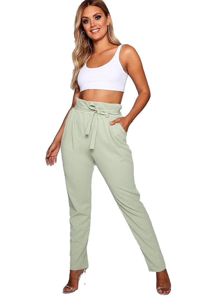 Women Plus Casual Paperbag Waist Tapered Straight Cut Trousers - Etsy UK