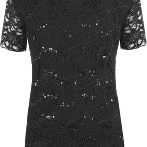 Plus Womens Lace Sequin Lined Sleeve Shiny Party Crochet Top - Etsy UK