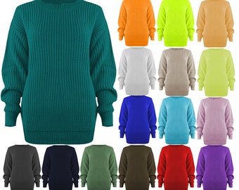 Womens Knit Fishernet Plain Causal Long Sleeve Top Sweater Jumper 8-26