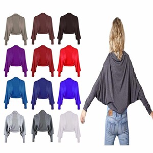 Ladies Long Batwing Sleeve Cropped Bolero Shrug Open Front Top Women Cardigan