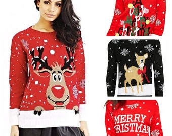 Unisex Ladies Mens Christmas Xmas Reindeer Santa Rudolph Tree Pudding Novelty Festive Slogan Jumper Sweater Top