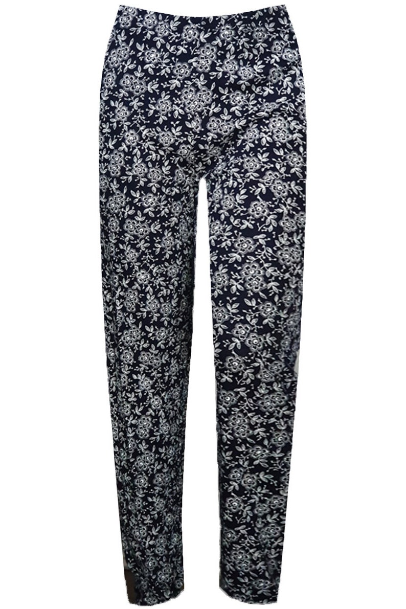 Womens Plus Floral Full Length Trousers Elasticated Waist image 2