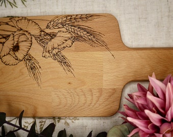 Mini Deko Schneidebrett Mohn und Weizenähren- Brandmalerei Pyrography