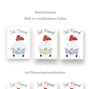 Just Married, Personalisiert, Hochzeitskarte, Hochzeitsbulli, Einladungskarte, Aquarell, VW Bus,  Bulli, Klimaneutrale Produktion, Hochzeit