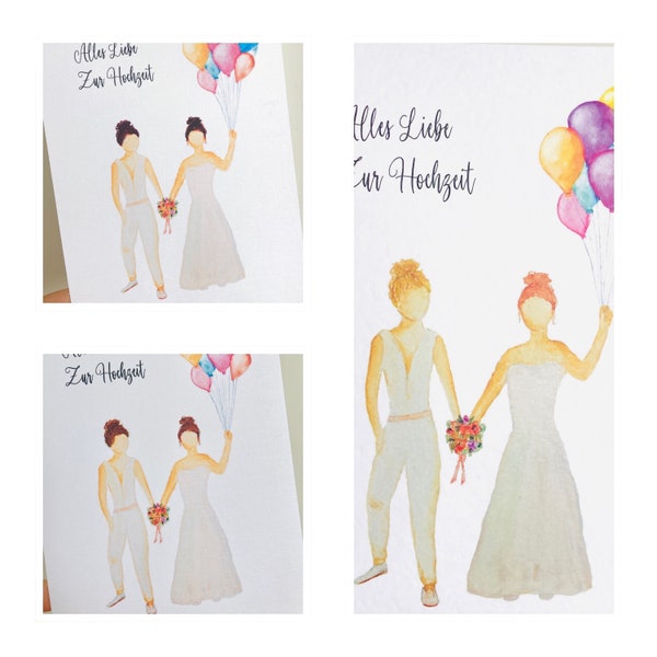Hochzeitskarte, Personalisiert, Frauen, lesbische Hochzeit, Glückwunschkarte, gleichgeschlechtliche Hochzeit