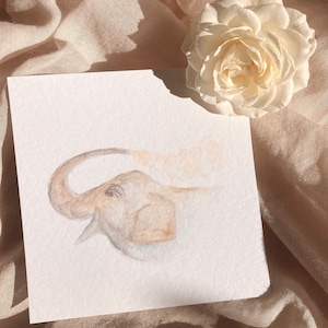 Gute-Laune-Elefant, Grußkarte, Wandbild, Quadratisch 15x15 cm, Glücksbringer, Stimmungsaufheller, Aquarell, Kunstdruck