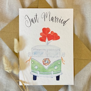 Personalisierbar, Just Married, Grußkarte, Hochzeitskarte, Einladungskarte, Dankeskarte, Aquarell, Klimaneutrale Produktion, Hochzeits-Bulli