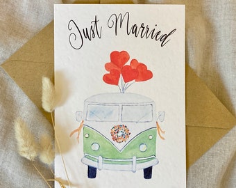 Customizable, Just Married, Greeting Card, Wedding Card, Invitation Card, Thank You Card, Watercolor, Climate-neutral Production, Wedding Bulli