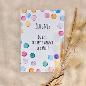 Zeugnis Postkarte, Du Bist Der Beste Mensch Der Welt, Glückwunschkarte, Gratulationskarte, Mut-Mach-Karte, Grußkarte, Karte zur Einschulung