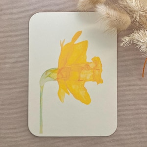 Yoga Blütenzauber, Yogapose Tiger, Sonnenvogel, Blume Narzisse, Osterglocke, Asana, Kunstdruck, DIN A6, Postkarte, Yogakarte