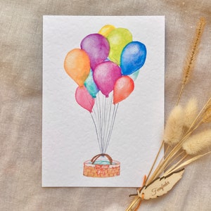 Postkarte zur Geburt - Vor- und Rückseite beschreibbar - Luftballon - Babyparty - Körbchen - Familie