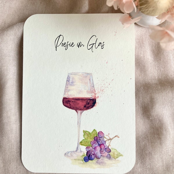 Grußkarte Weinglas „Poesie im Glas“, kleines Wandbild - Aquarellmalerei - Kunstdruck - A6 - Weinliebhaber