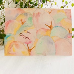 Grußkarte Ostereier Häschenkarte - Postkarte - Kunstdruck - Aquarell - Ostergrüße - Frohe Ostern