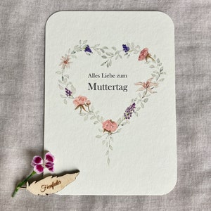 Zum Muttertag, alles Liebe, Aquarell Postkarte, Blumen, Herz