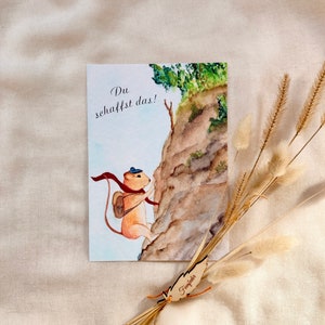 Postkarte Mutmach-Karte "Du schaffst das" - Motivationskarte - Bergsteiger - Grußkarte - Mutmacher, Einschulung, Mut, Aquarell