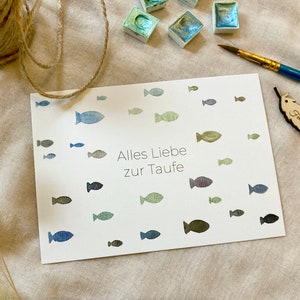 Zur Taufe, Postkarten mit Effektfarben, schimmernde Fische, Kunstdruck, Aquarellmalerei, Taufkarte, Postkarte, Alles Liebe Zur Taufe