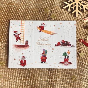 Adventskalender klein DIN A6, Fröhliche Weihnachten, Lustige Weihnachtsmänner, Kunstdruck, Aquarell, Postkartenformat, Geschenkidee