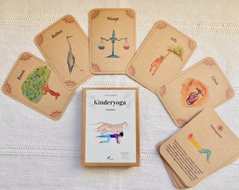 Children's yoga card set with animals, movement education, children's yoga asanas, relaxation education, yoga games