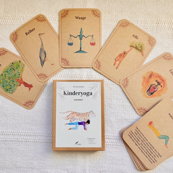 Children's yoga card set with animals, movement education, children's yoga asanas, relaxation education, yoga games