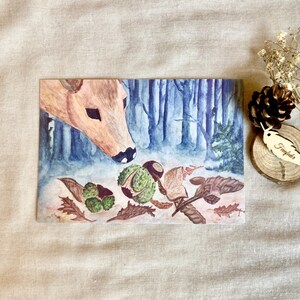 Postkarte -  Reh im Herbstwald - Grußkarte - Aquarell - Kunstdruck - Waldorf