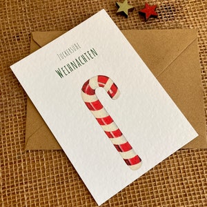 Weihnachtskarte Zuckerstange, Weihnachtsgrüße, Zuckersüße Weihnachten, Klimaneutraler Druck, Grußkarte, Postkarte