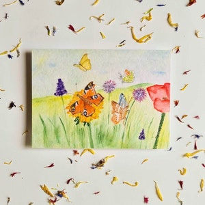 Postkarte Frühlingswiese - Schmetterlinge, Frühling, Wandbild, Grußkarte, Blumenwiese, Frühlingsgrüße