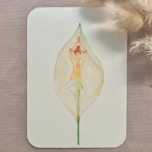 Yoga Blütenzauber, Yogapose Baum, Asana, Kunstdruck, DIN A6, Postkarte, Yogakarte